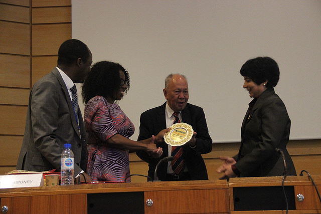 Valerie Agberagba presenting award to WFEO Past-President, Dato Lee Yee Cheong