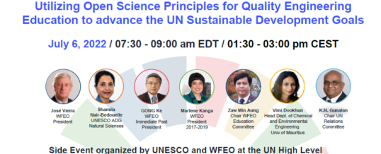 WFEO Side event at UN HLPF 2022 – Utilizing Open Science Principles for Quality Engineering Education to advance the UN Sustainable Development Goals