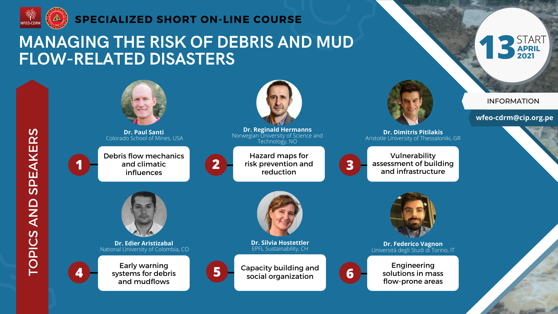 WFEO CDRM Online course: Managing the risk of debris and mud flow-related disasters